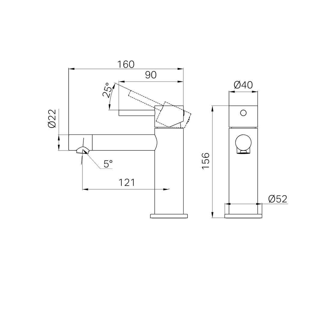 Nero Dolce II Basin Mixer Line Drawing