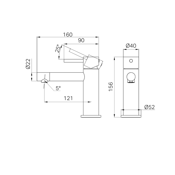 Nero Dolce II Basin Mixer Line Drawing