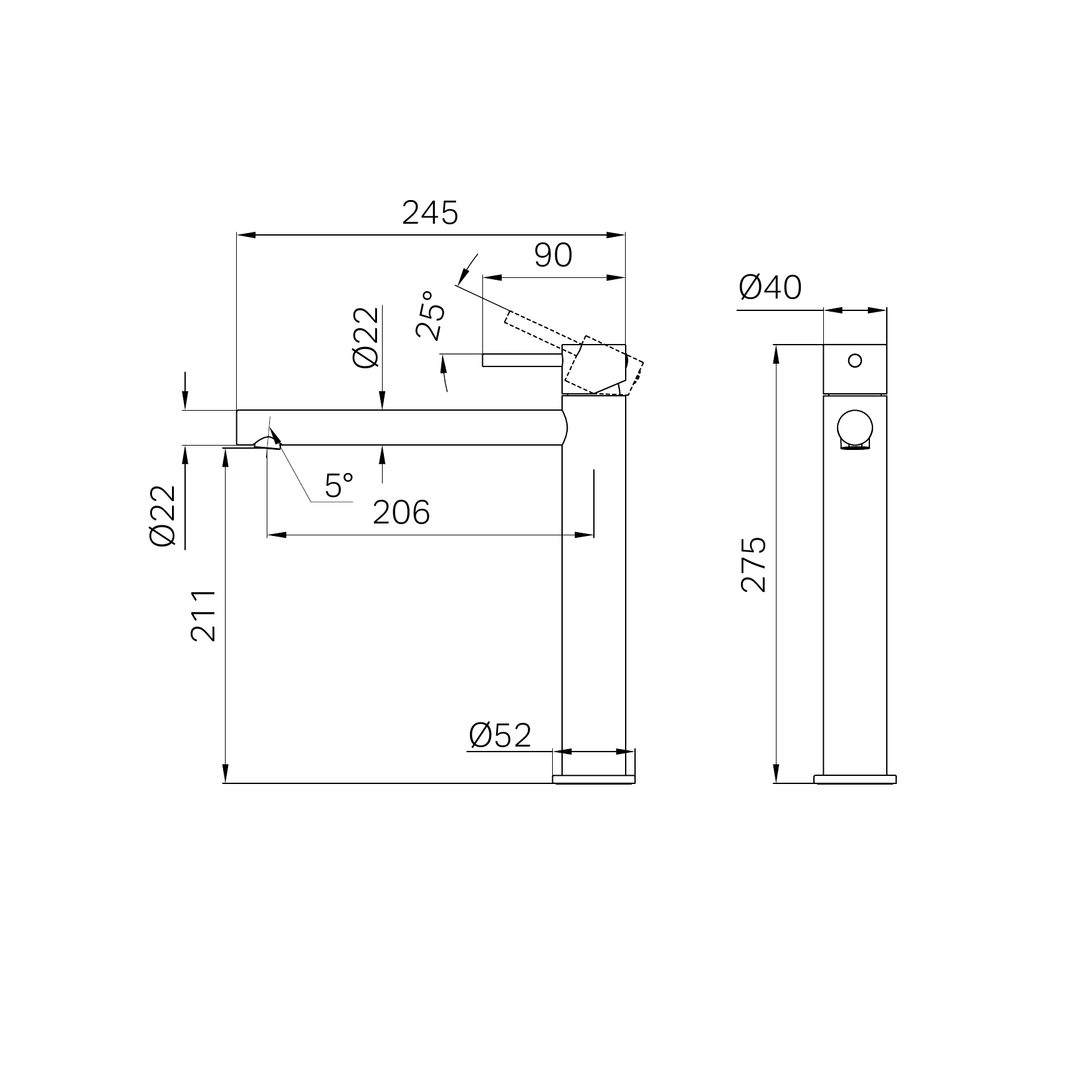 Nero Dolce II Tall Basin Mixer Line Drawing