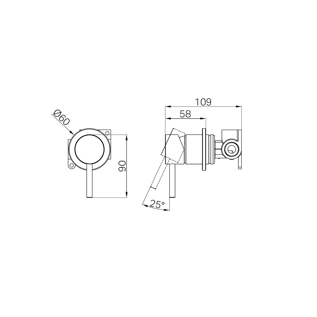 Nero Dolce II Shower Mixer Line Drawing
