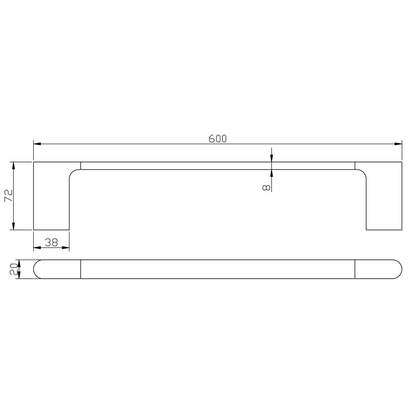 Sora Single Towel Rail 600mm dimensions