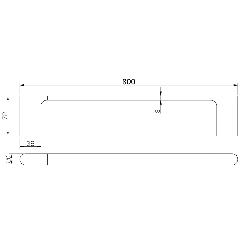 Sora Single Towel Rail 800mm dimensions