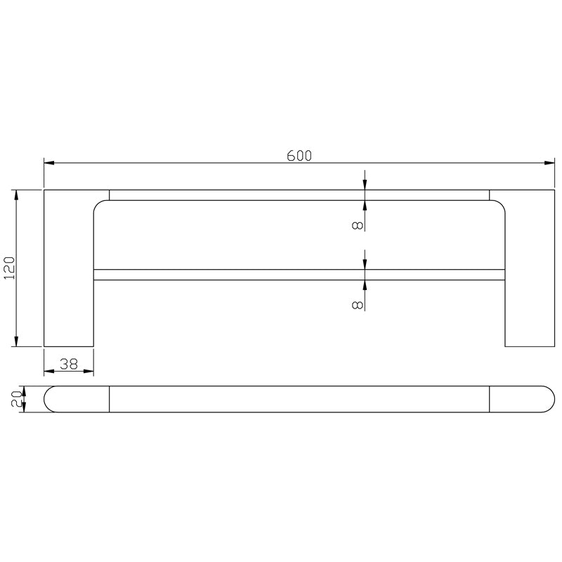 Sora Double Towel Rail 600mm dimensions
