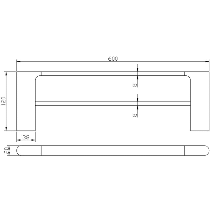 Sora Double Towel Rail 600mm dimensions