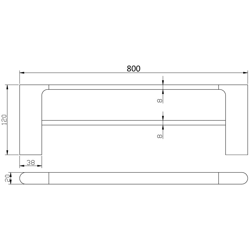 Sora Double Towel Rail 800mm dimensions
