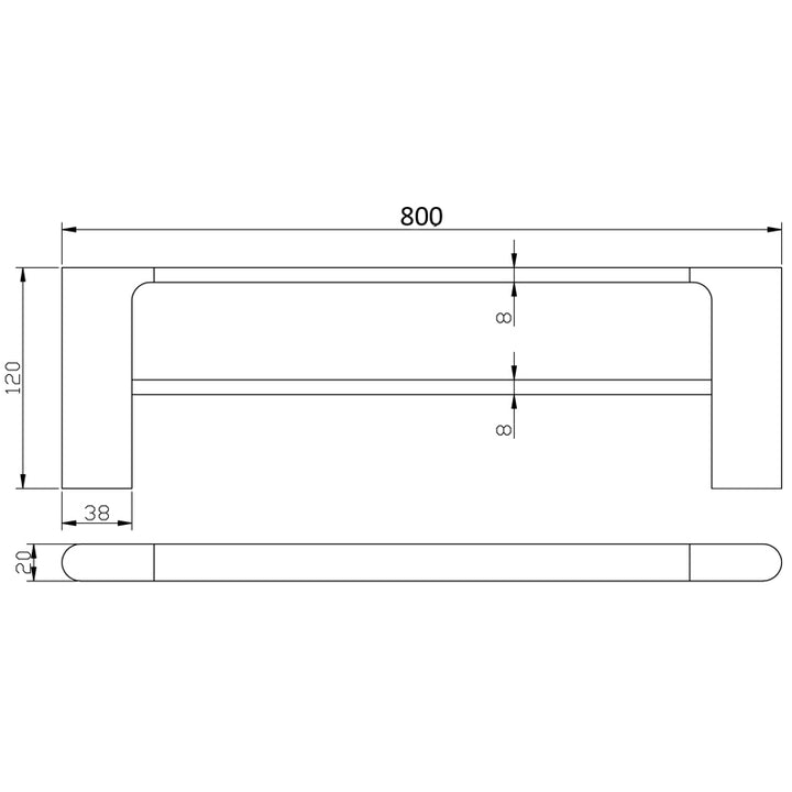 Sora Double Towel Rail 800mm dimensions