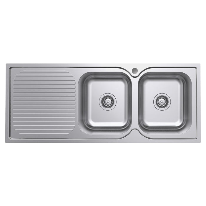 Fienza Tiva 1180 Double Kitchen Sink with Drainer Right Bowl