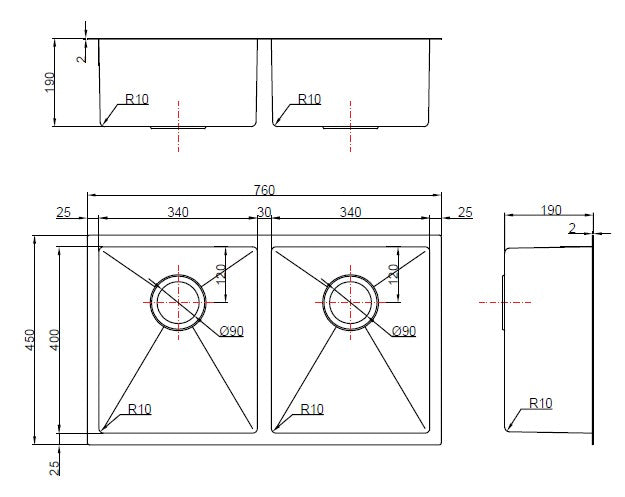 SLEEK 340 double bowl dimensions