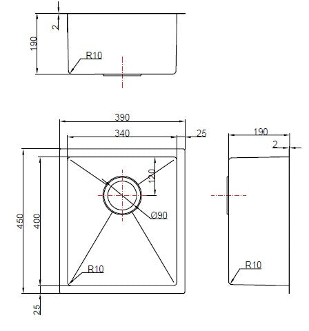 SLEEK 340 single bowl dimensions