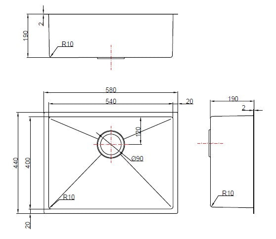 SLEEK 540 single bowl dimensions