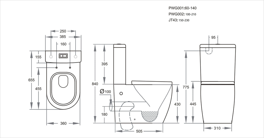Siena Curve Tornado Rimless Back-to-Wall Toilet Suite dimensions