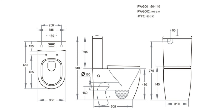 Siena Curve Tornado Rimless Back-to-Wall Toilet Suite dimensions