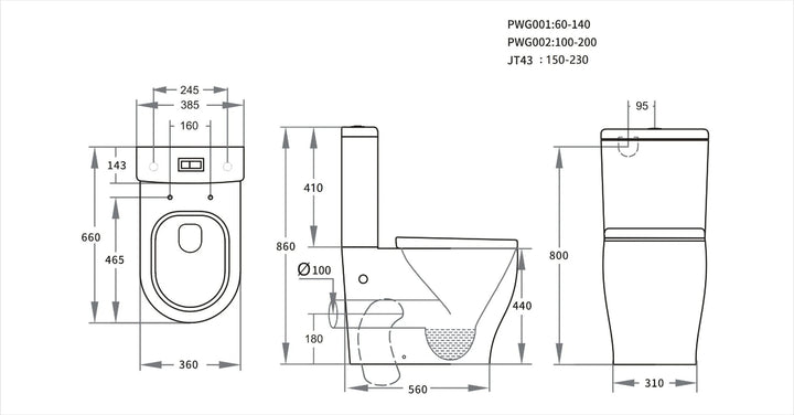 Siena Comfort Height Tornado Rimless Back-to-Wall Toilet Suite dimensions