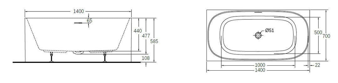 Flush 1400mm bath dimensions