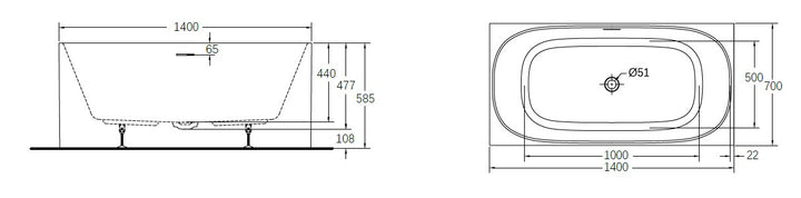 Flush 1400mm bath dimensions