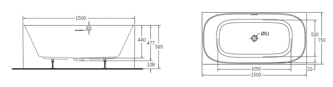Flush 1500mm bath dimensions