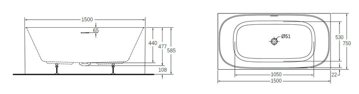 Flush 1500mm bath dimensions
