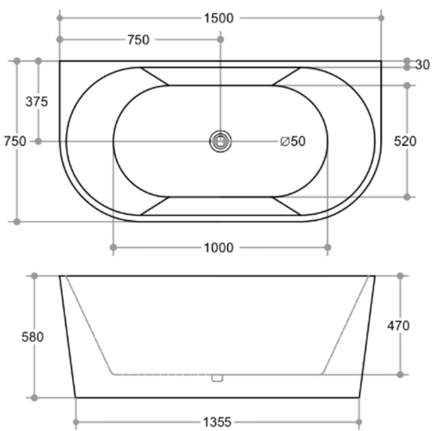 Glow 1500mm bath dimensions
