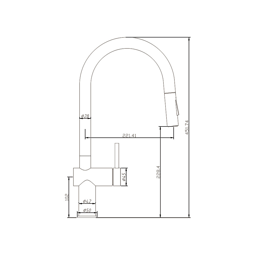 Ares MK2 Pull-Down Sink Mixer dimensions
