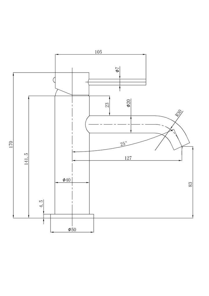 Ava Curved Basin Mixer dimensions