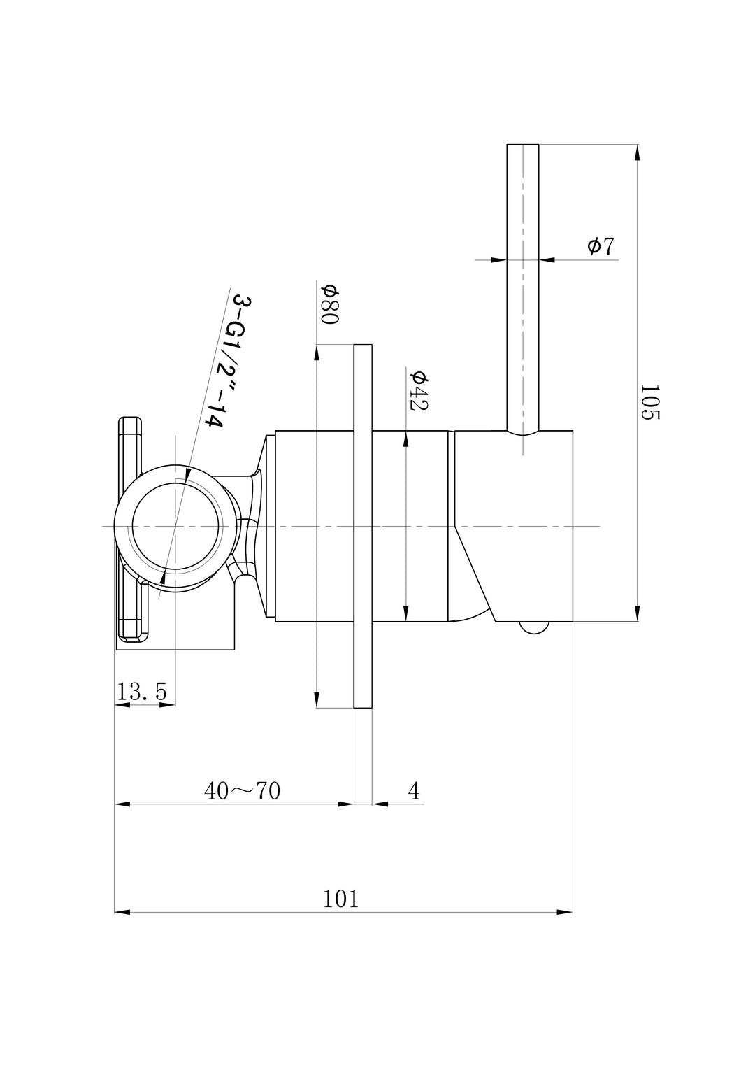 Ava Wall Mixer dimensions
