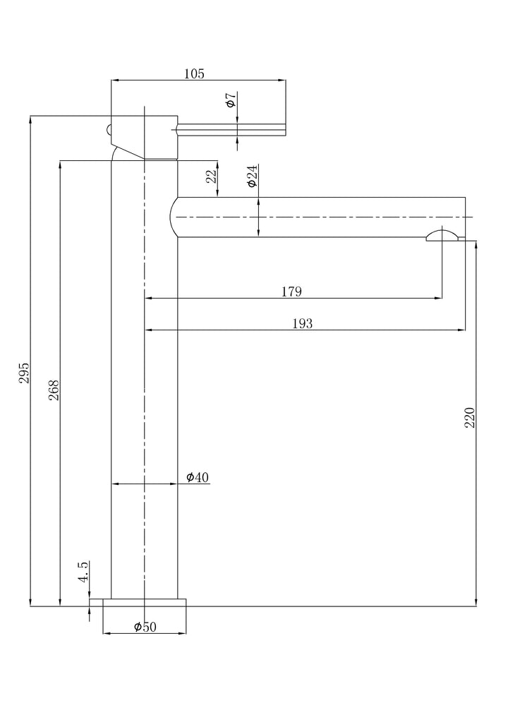 Ava High-Rise Basin Mixer dimensions