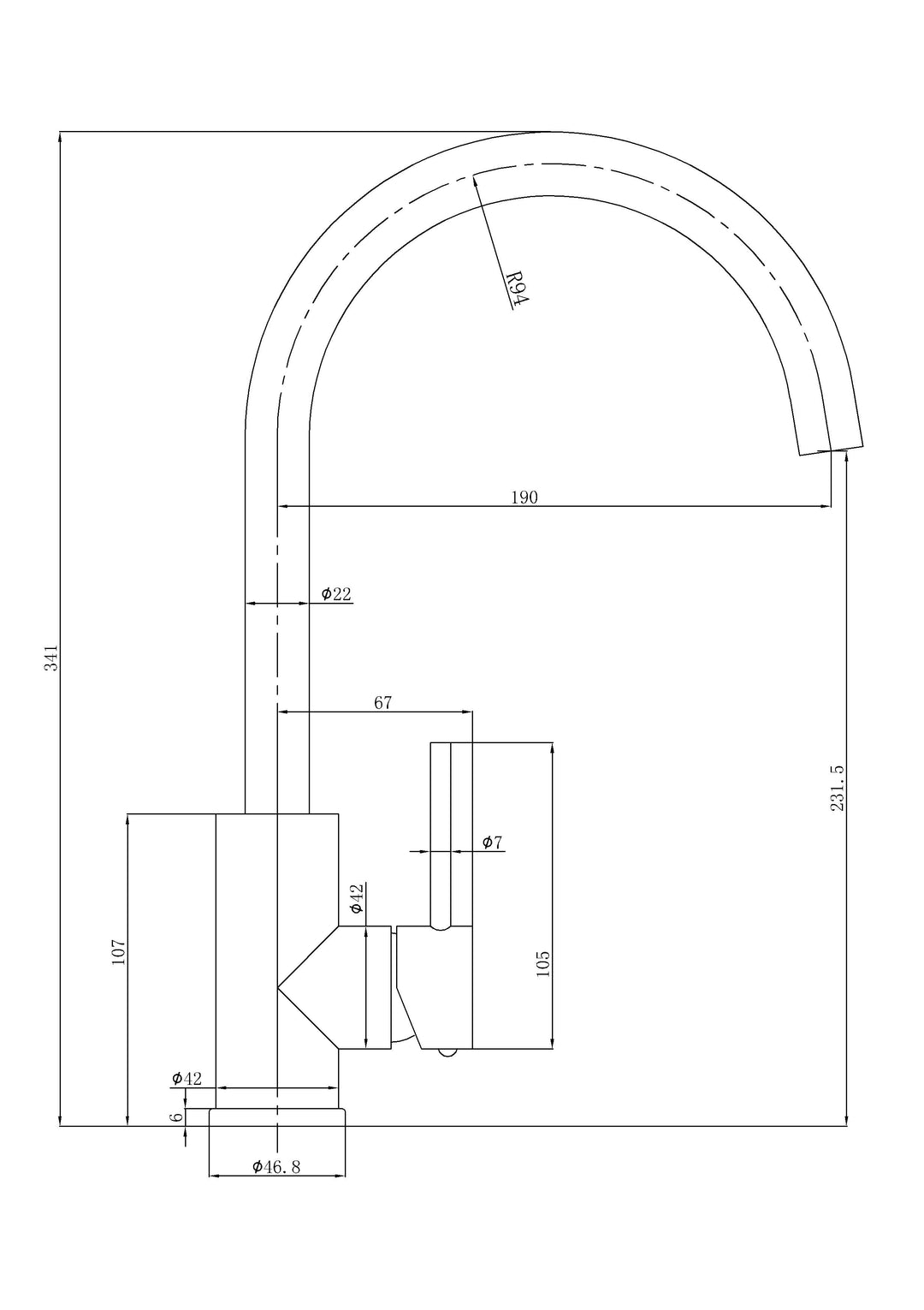 Ava Sink Mixer dimensions