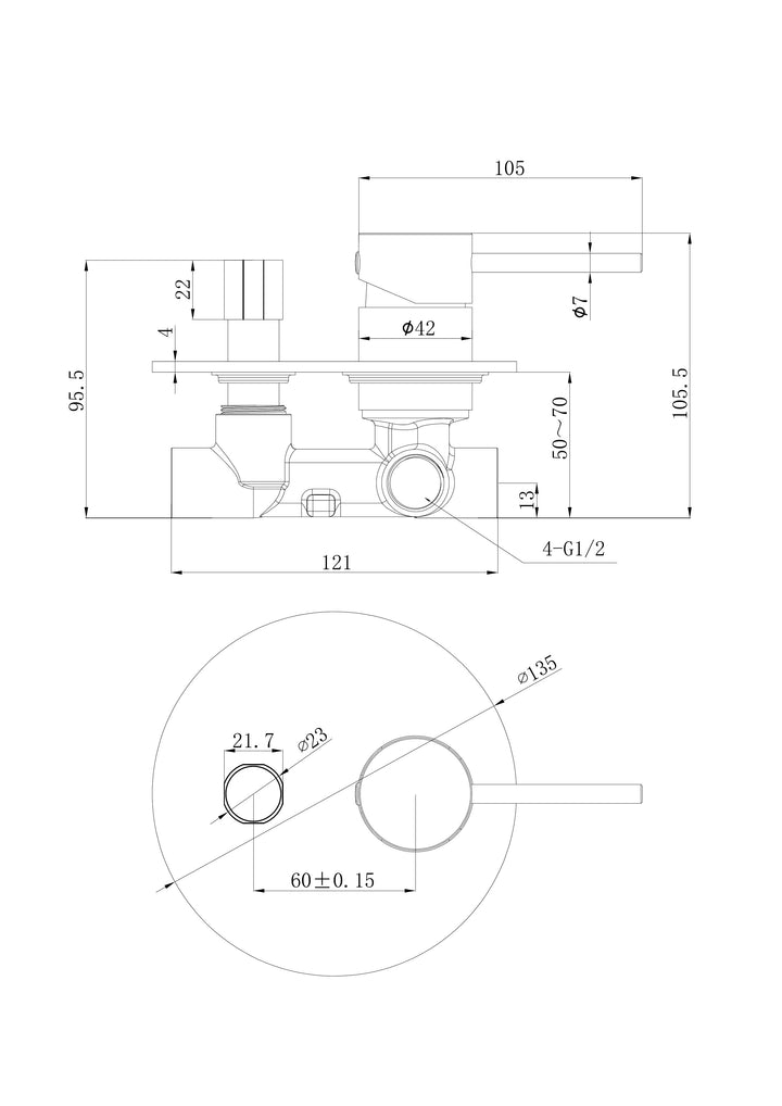 Ava Wall Mixer with Diverter dimensions