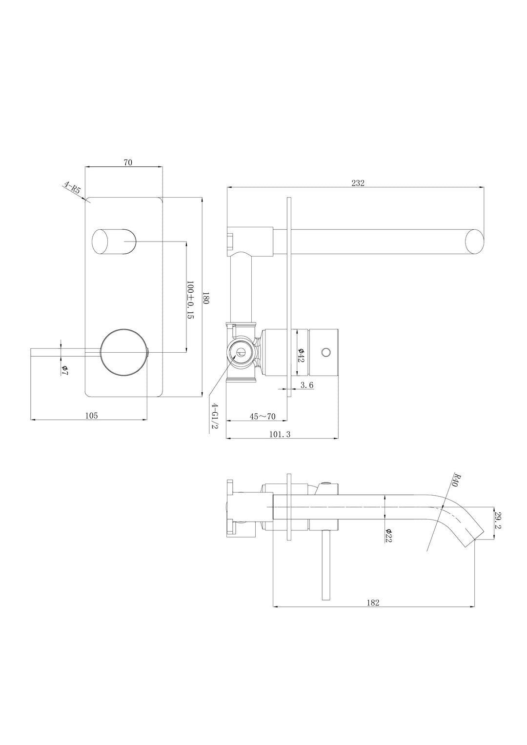 Ava Wall Basin Mixer dimensions
