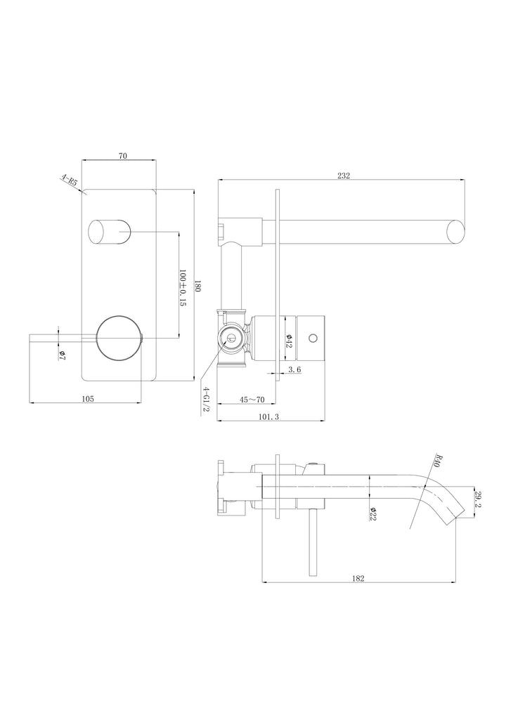 Ava Wall Basin Mixer dimensions