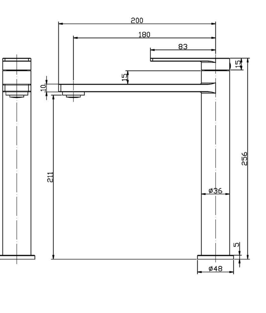 Evie High-Rise Basin Mixer dimensions