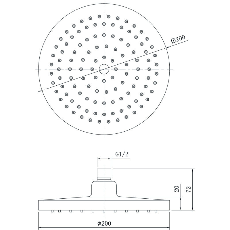 Impressions Evie 200mm ABS Shower Head dimensions