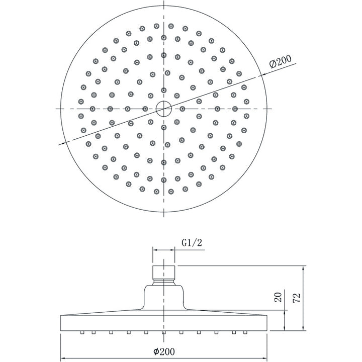 Impressions Evie 200mm ABS Shower Head dimensions