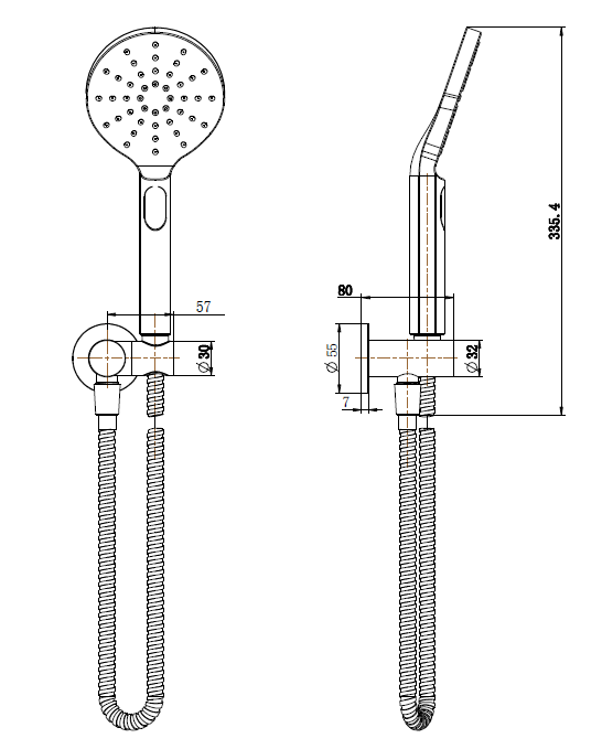 Impressions Evie hand shower and bracket dimensions