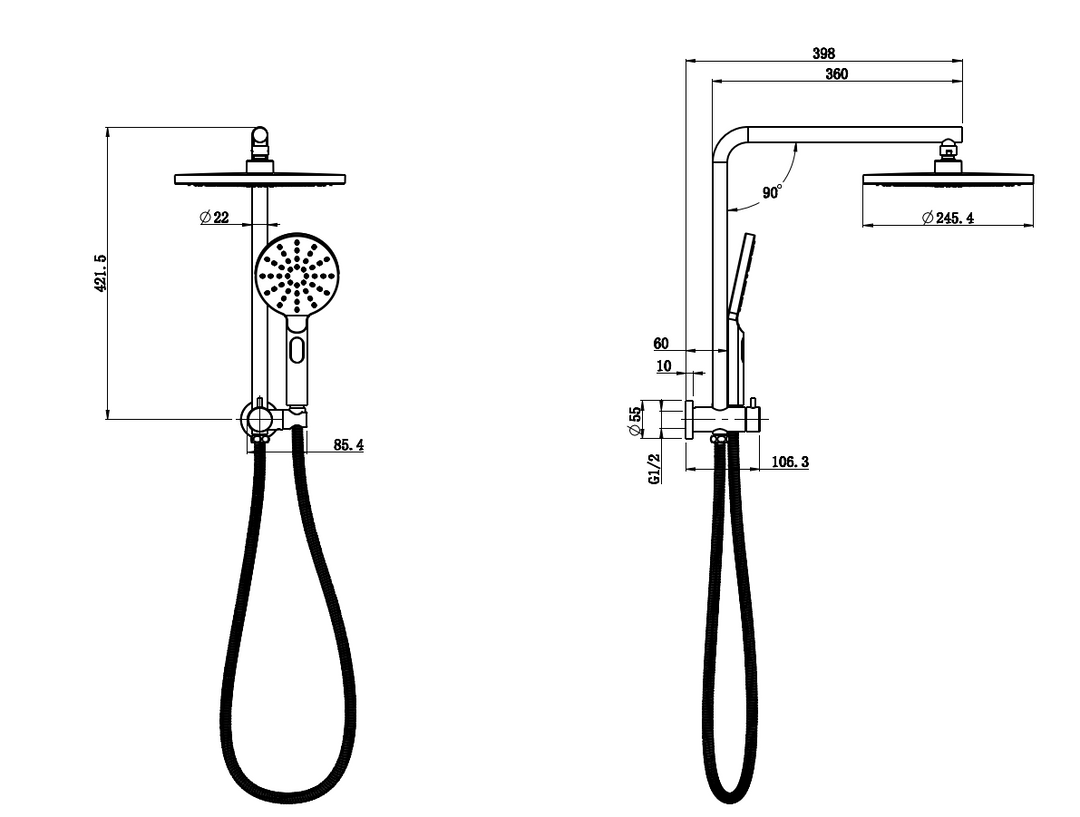 Impressions Evie Round Short Combo Shower Set dimensions