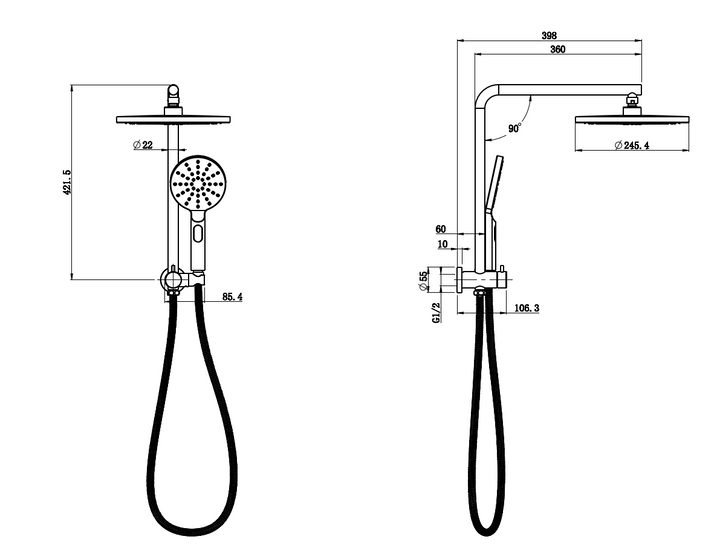 Impressions Evie Round Short Combo Shower Set dimensions