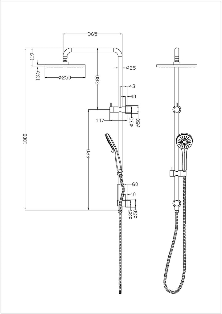 Impressions Evie Multi-function Shower Set dimensions