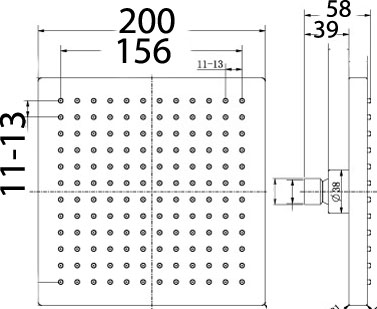 Impressions Seto Square 200mm ABS Shower Head dimensions