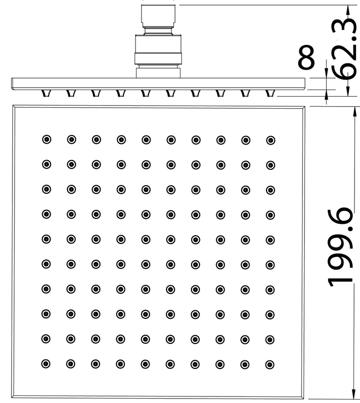Impressions Seto Square 200mm Brass Shower Head dimensions