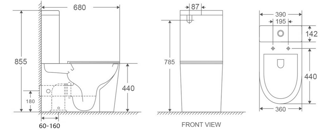 Impressions ITS3 toilet suite line drawing with dimensions