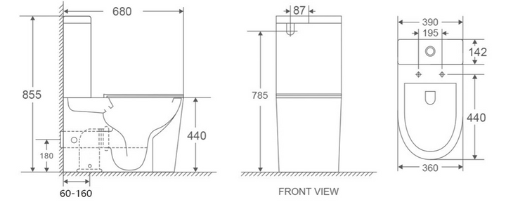 Impressions ITS3 toilet suite line drawing with dimensions