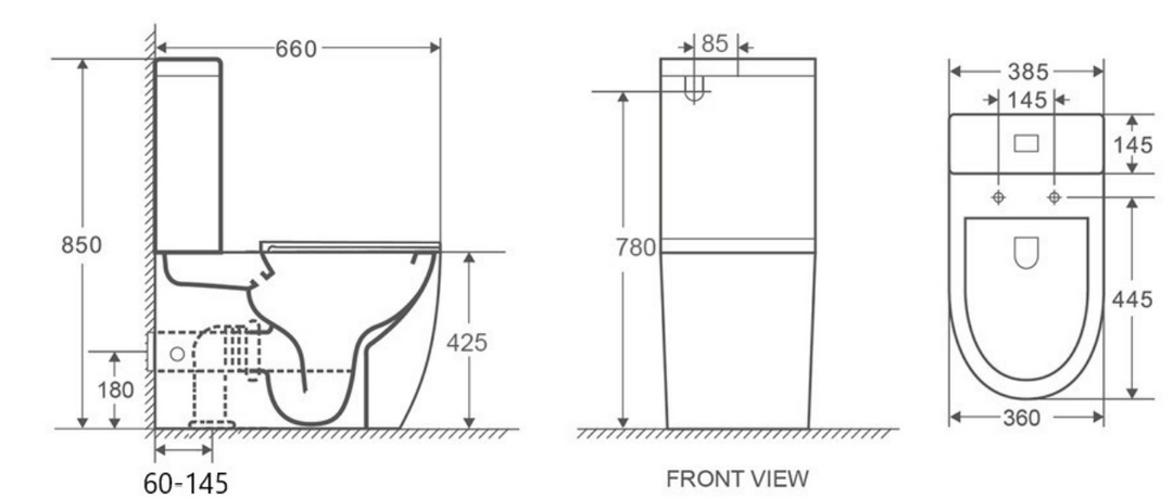 Impressions ITS6 toilet suite line drawing with dimensions