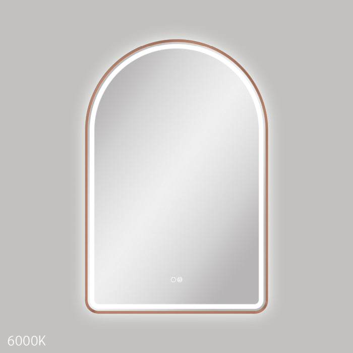 Fienza Valentina LED Framed Arched Mirror, x 900mm Brushed Copper