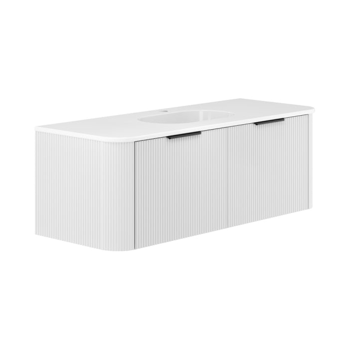 Fienza Minka Curved Wall-Hung Vanity 1200mm / Satin White / Lola