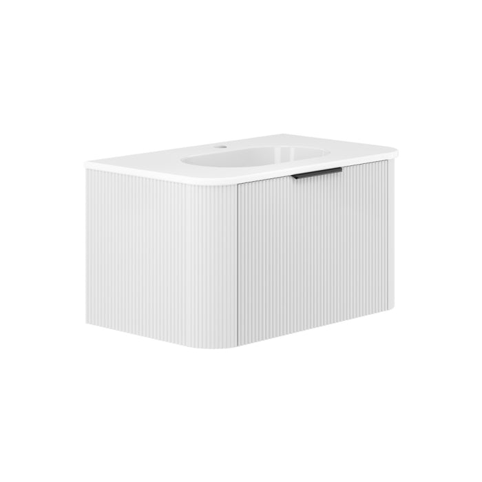 Fienza Minka Curved Wall-Hung Vanity 750mm / Satin White / Lola