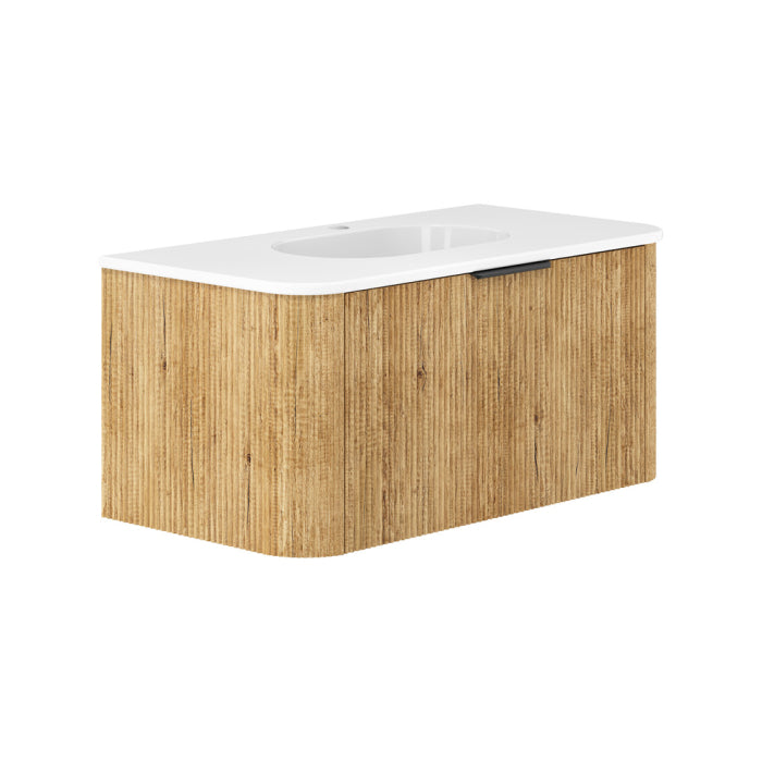 Fienza Minka Curved Wall-Hung Vanity 900mm / Scandi Oak / Lola