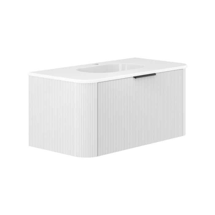Fienza Minka Curved Wall-Hung Vanity 900mm / Satin White / Lola