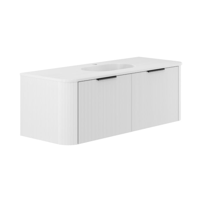 Fienza Minka Curved Wall-Hung Vanity 1200mm / Satin White / Lola Matte