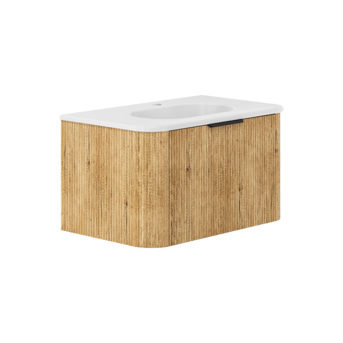 Fienza Minka Curved Wall-Hung Vanity 750mm / Scandi Oak / Lola Matte
