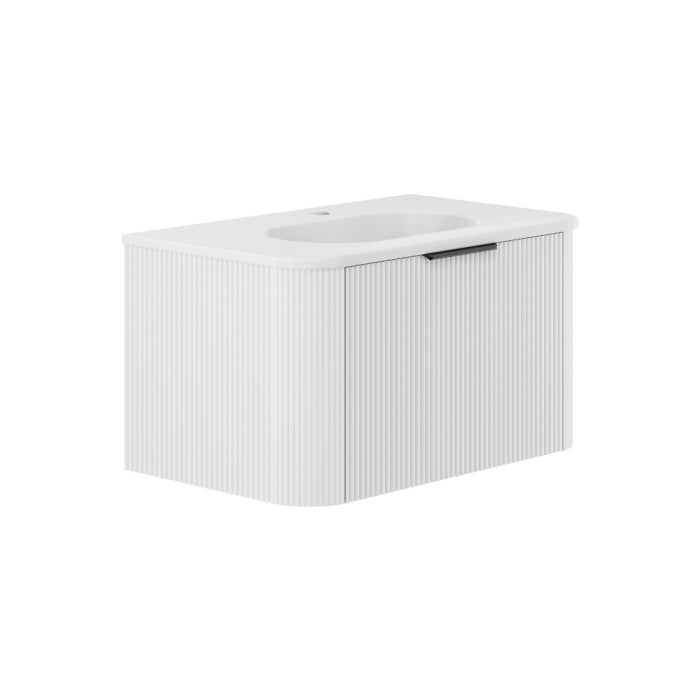 Fienza Minka Curved Wall-Hung Vanity 750mm / Satin White / Lola Matte